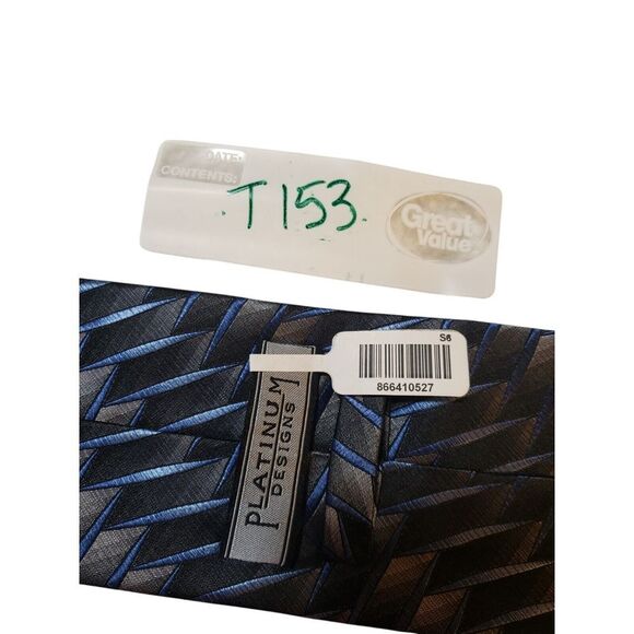 NWT Platinum Designs Neck Tie Mens Designer Luxury Gray‎ Blue Geometric Business - Picture 12 of 12